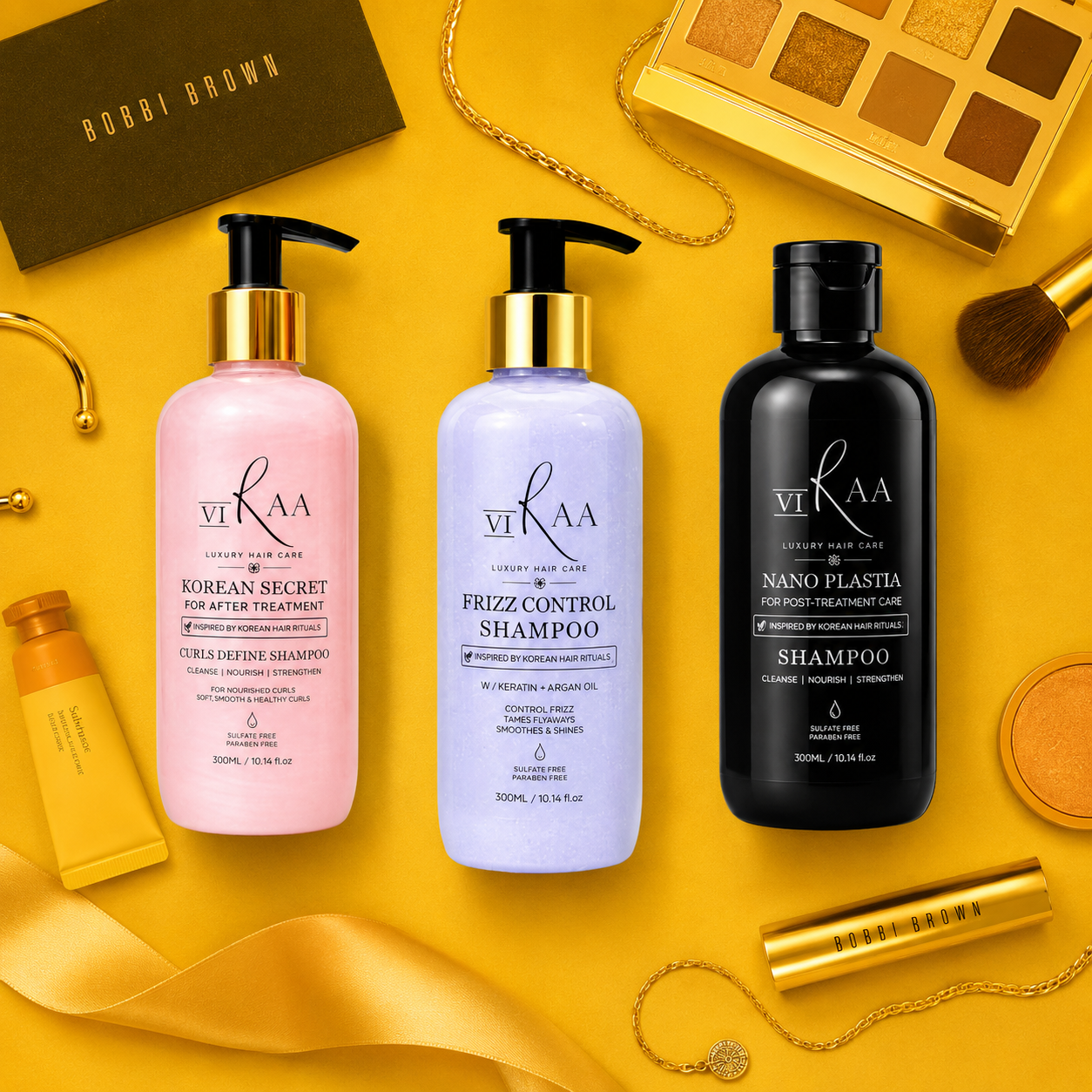 Beauty shelf with haircare textures