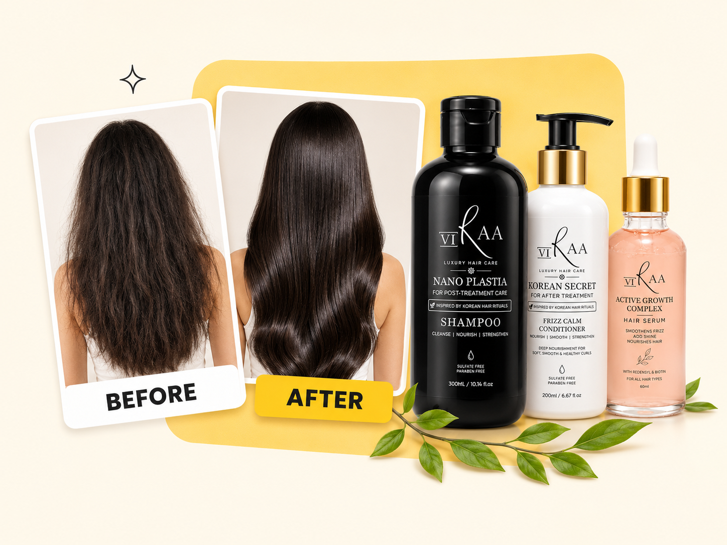 Before and after VIRAA hair results