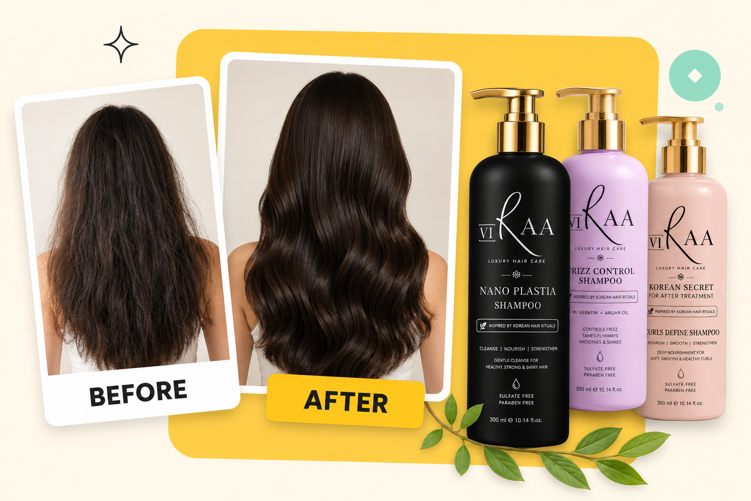 Before and after VIRAA hair results